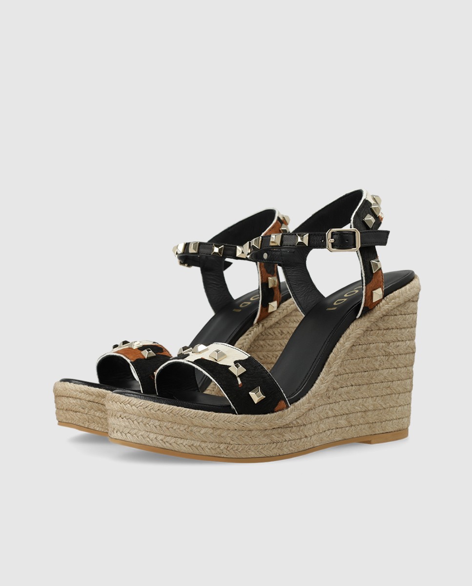 Sandalias de plataforma de mujer en piel efecto animal print - Lodi - Negro Negro-3