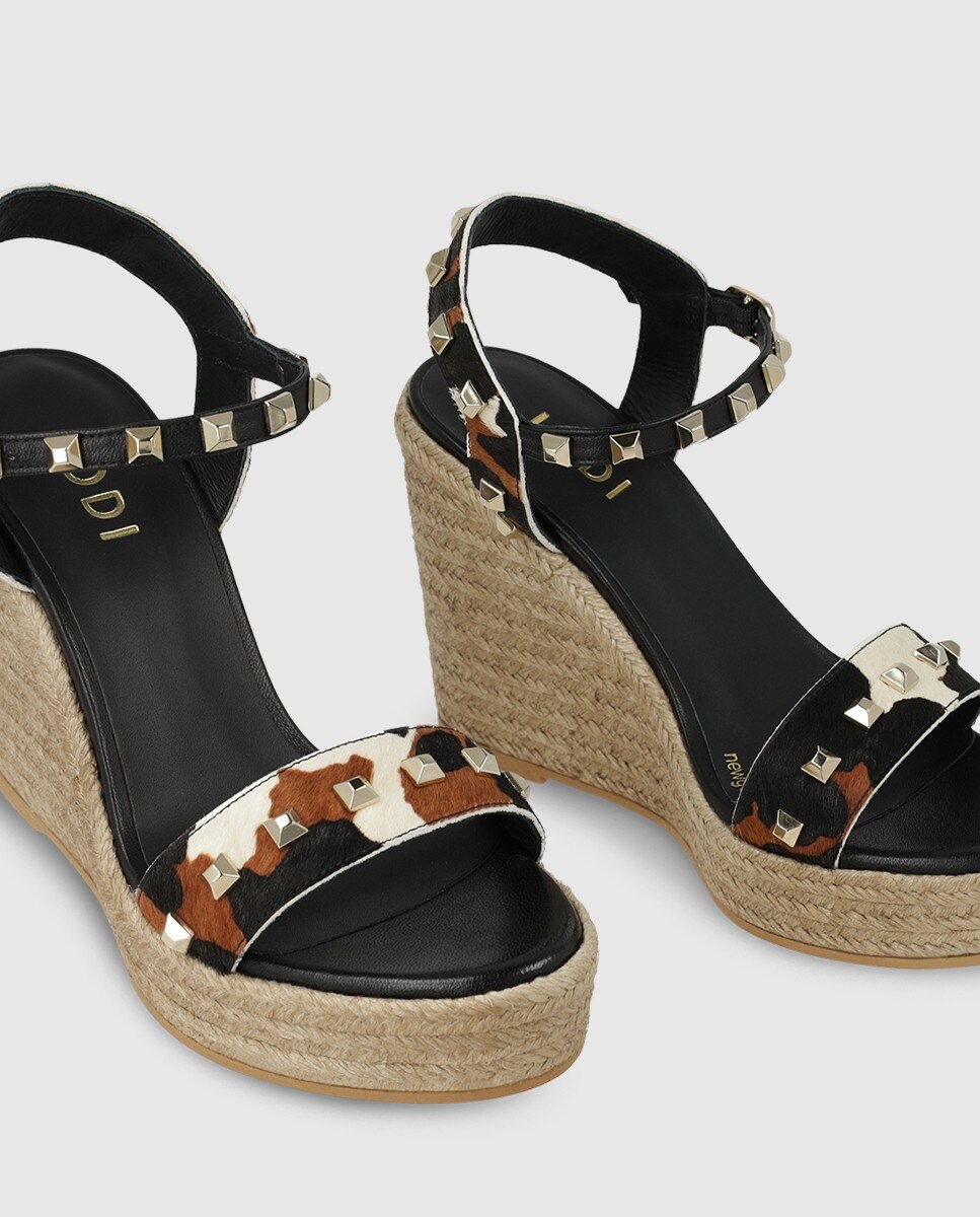 Sandalias de plataforma de mujer en piel efecto animal print - Lodi - Negro Negro-4