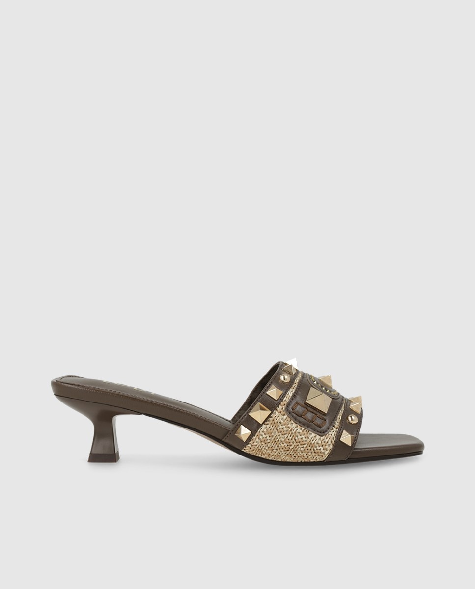 Sandalias de mujer en piel con tachas - Lodi - Marrón Marrón-1