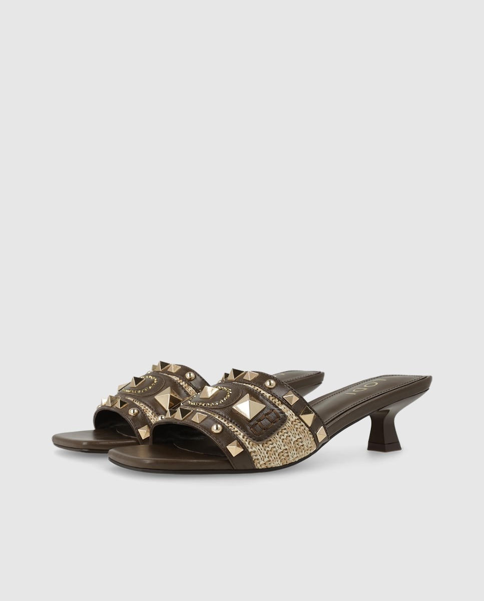 Sandalias de mujer en piel con tachas - Lodi - Marrón Marrón-3
