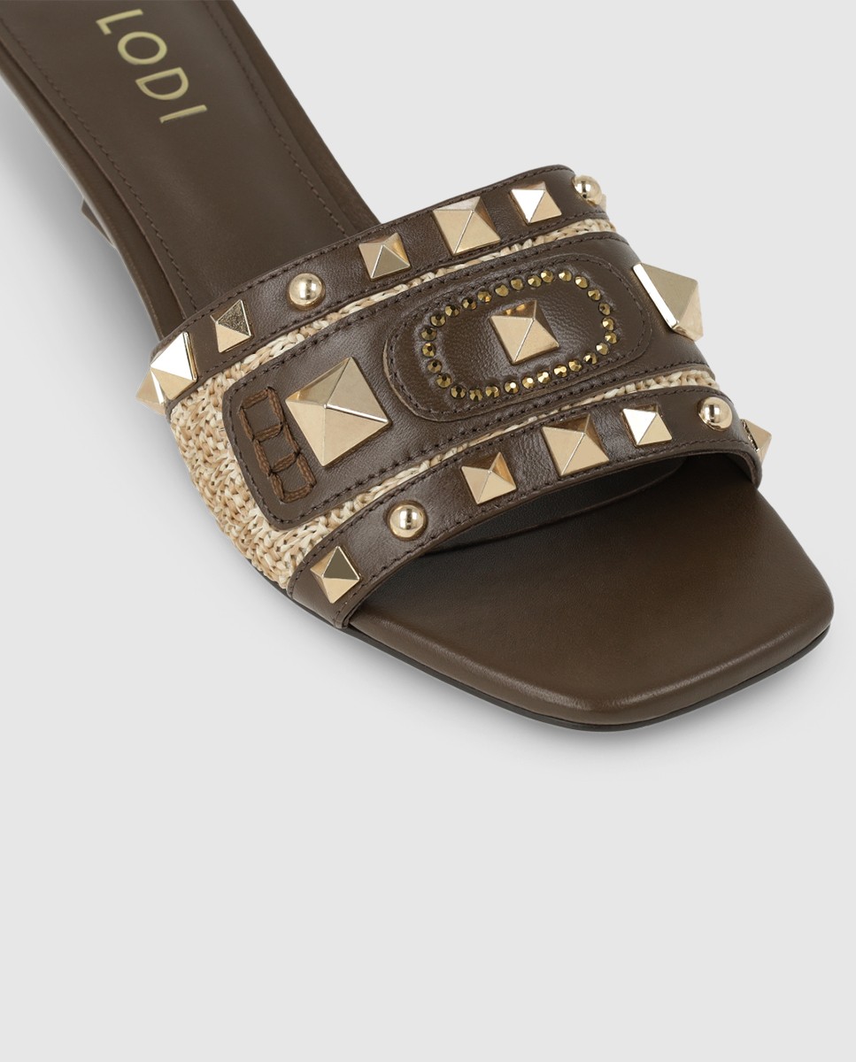Sandalias de mujer en piel con tachas - Lodi - Marrón Marrón-4