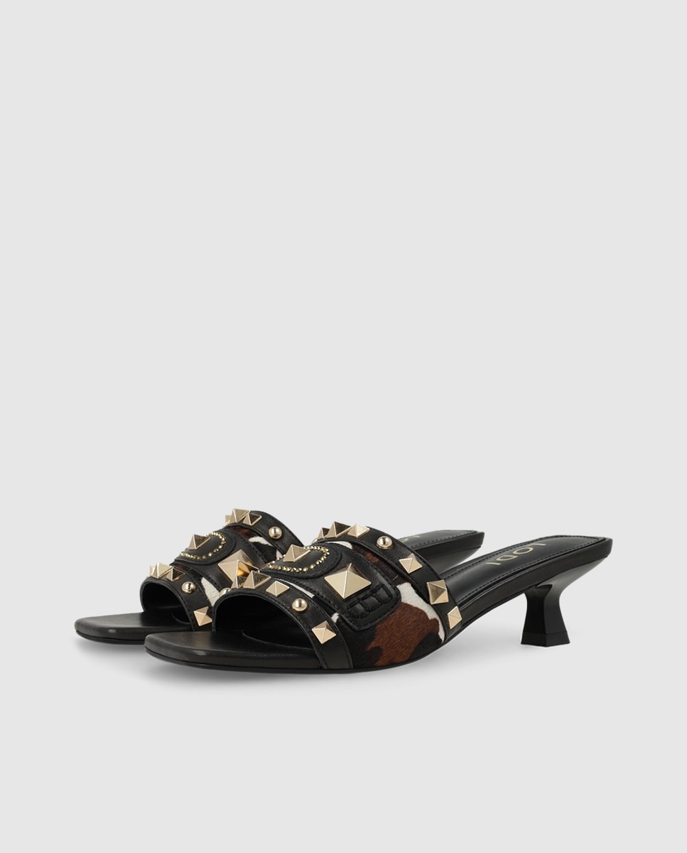 Sandalias de mujer en piel con tachas - Lodi - Negro Negro-3