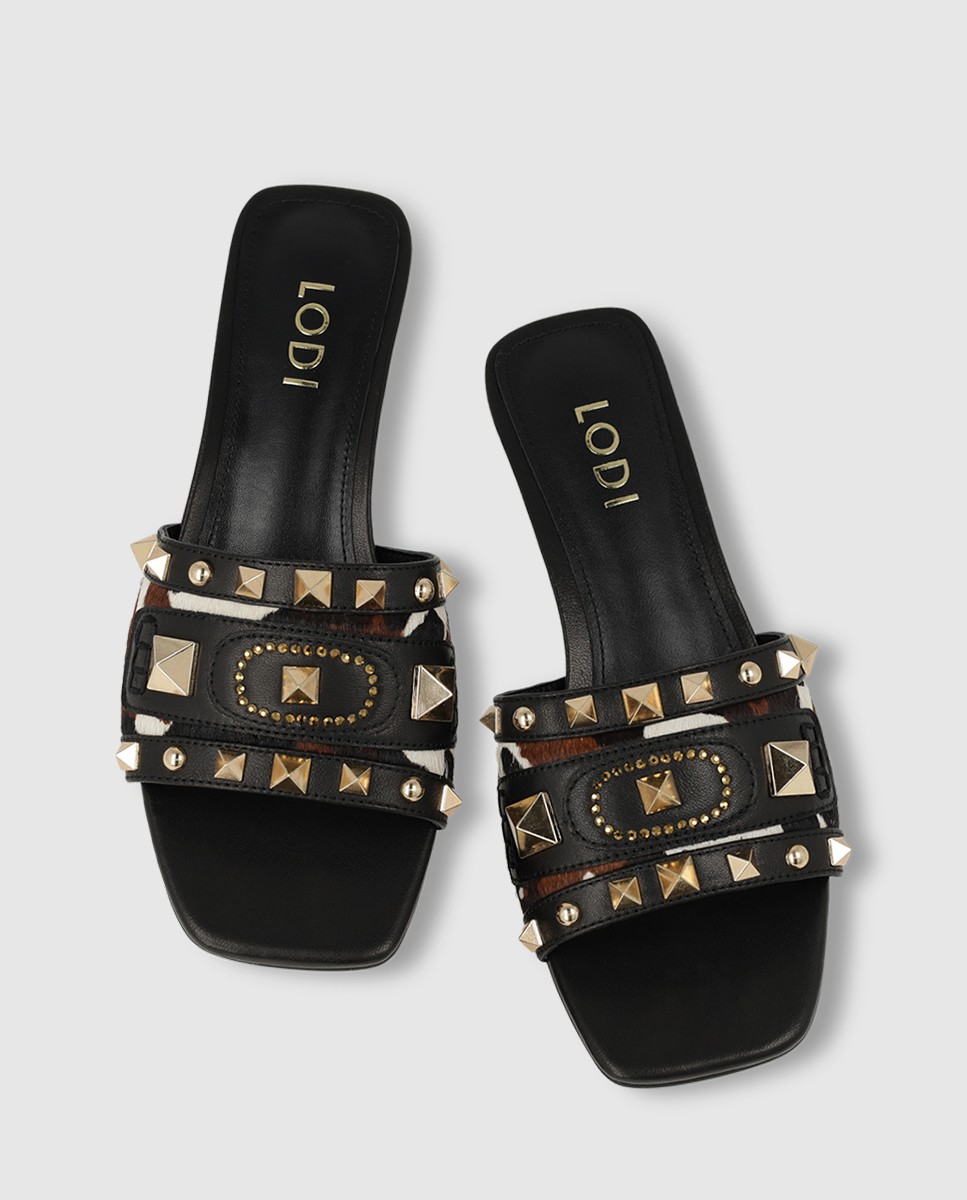 Sandalias de mujer en piel con tachas - Lodi - Negro Negro-4
