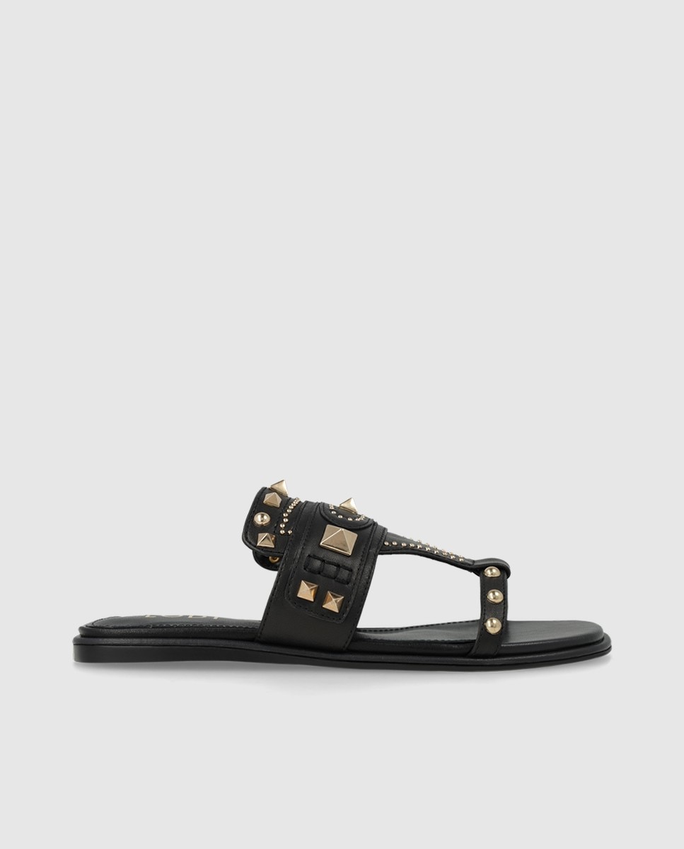 Sandalias planas de mujer en piel con tachas - Lodi - Negro Negro-1