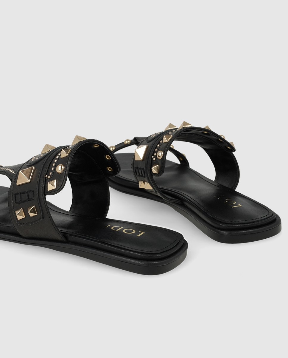 Sandalias planas de mujer en piel con tachas - Lodi - Negro Negro-2