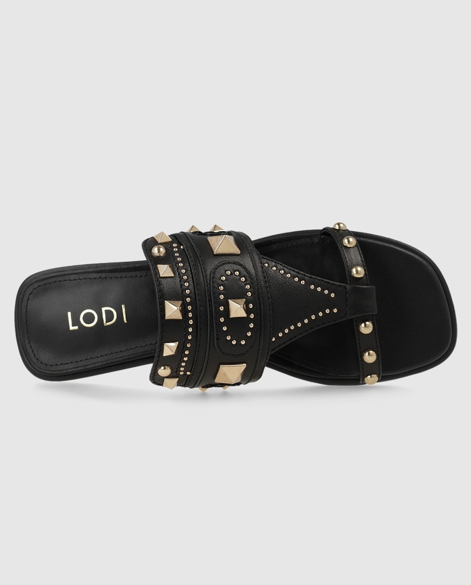 Sandalias planas de mujer en piel con tachas - Lodi - Negro Negro-4