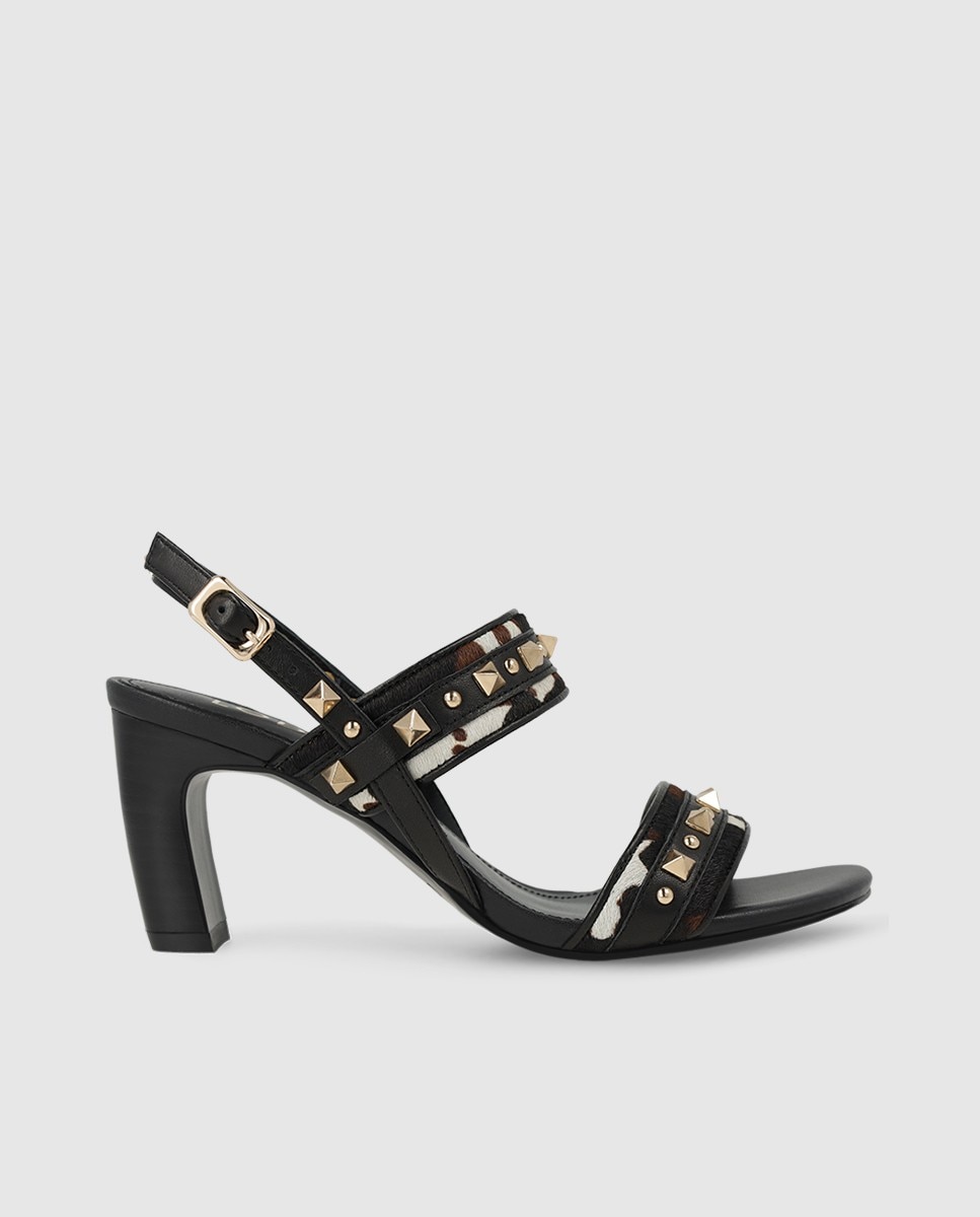 Sandalias de mujer en piel combinado efecto animal print - Lodi - Negro Negro-1