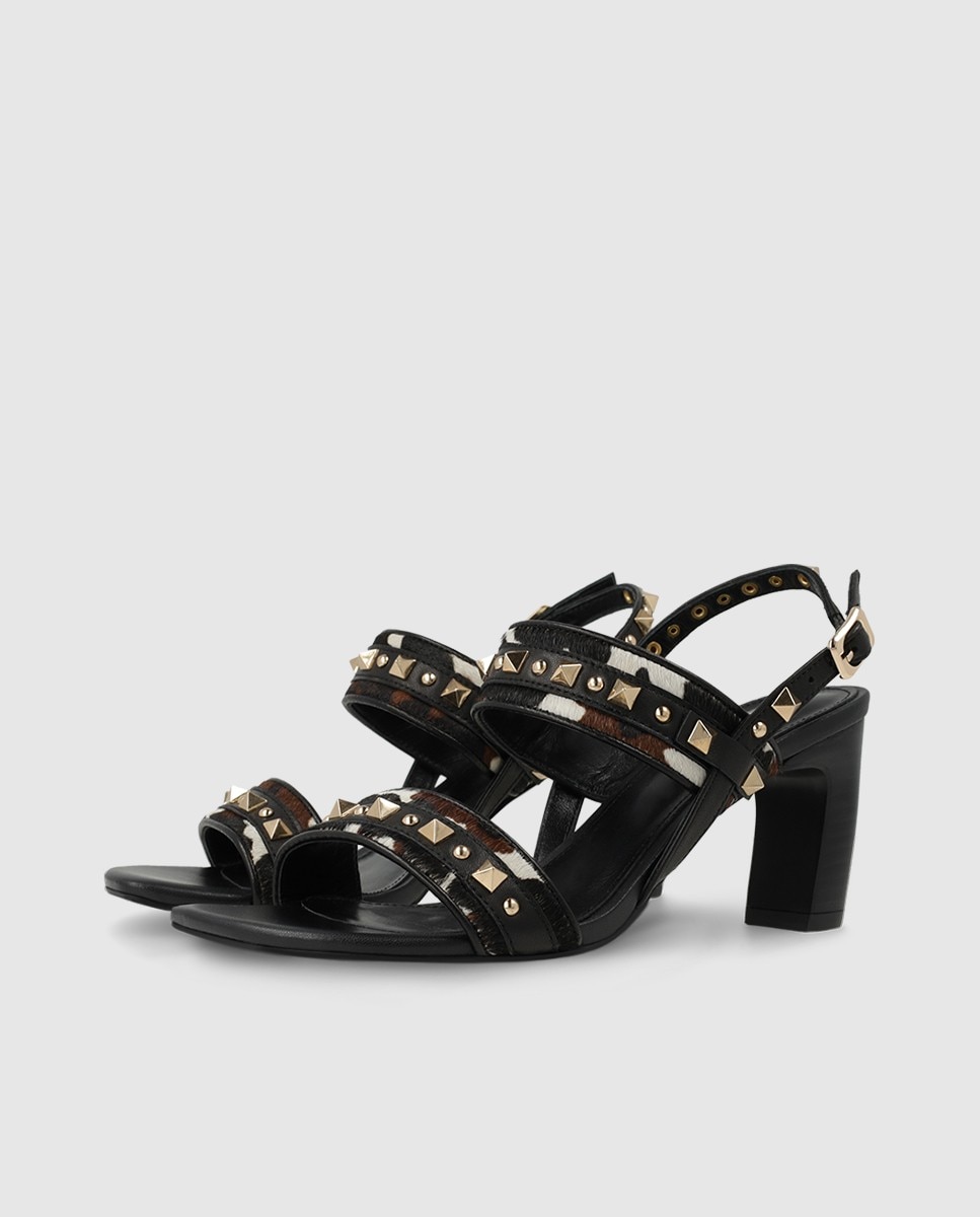 Sandalias de mujer en piel combinado efecto animal print - Lodi - Negro Negro-3