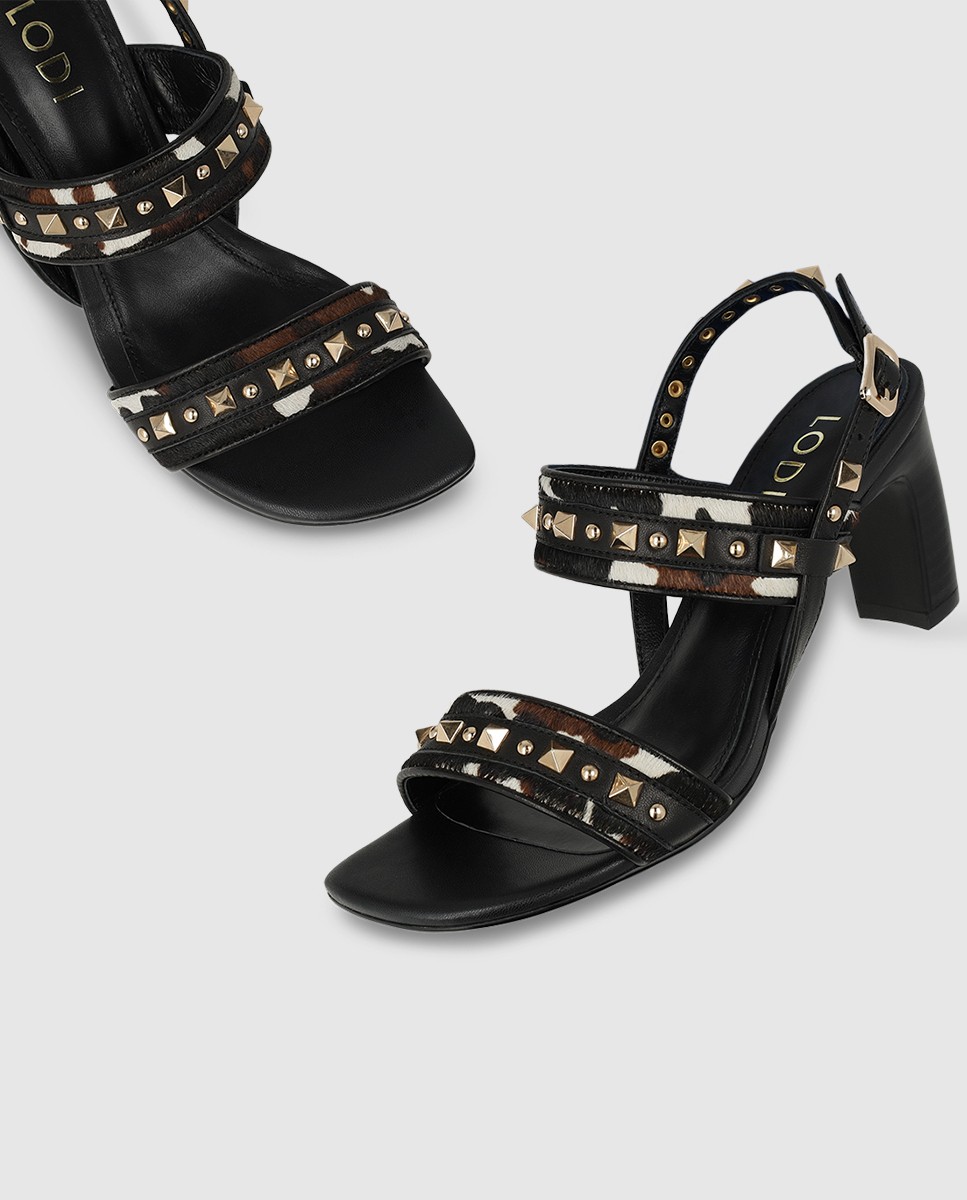 Sandalias de mujer en piel combinado efecto animal print - Lodi - Negro Negro-4