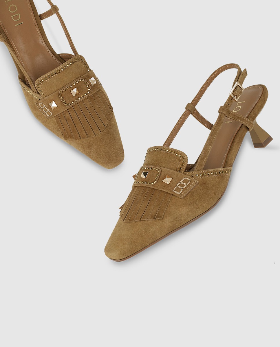 Zapatos de salón destalonados de mujer en ante - Lodi - Beige Beige-4