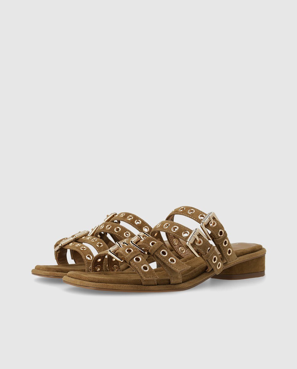 Sandalias de mujer en piel con remaches - Lodi - Marrón Marrón-3