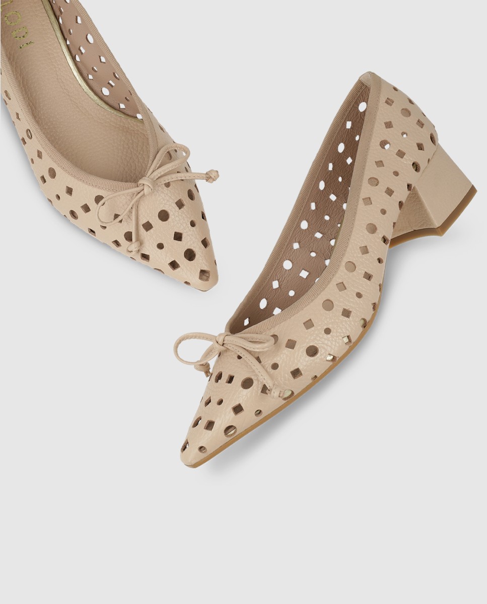 Zapatos de mujer en piel con calados - Lodi - Beige Beige-4