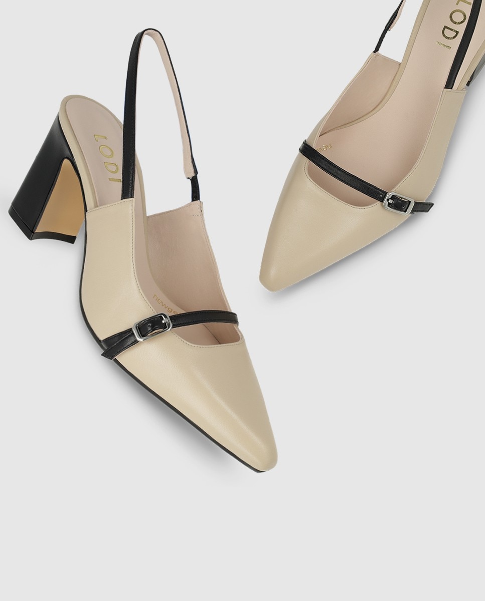 Zapatos de salón destalonados de mujer en piel - Lodi - Beige Beige-4