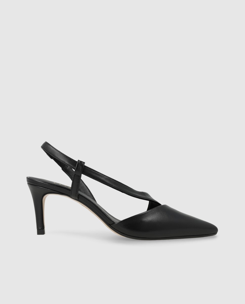 Zapatos de salón destalonados de mujer en piel con tacón - Lodi - Negro Negro-1
