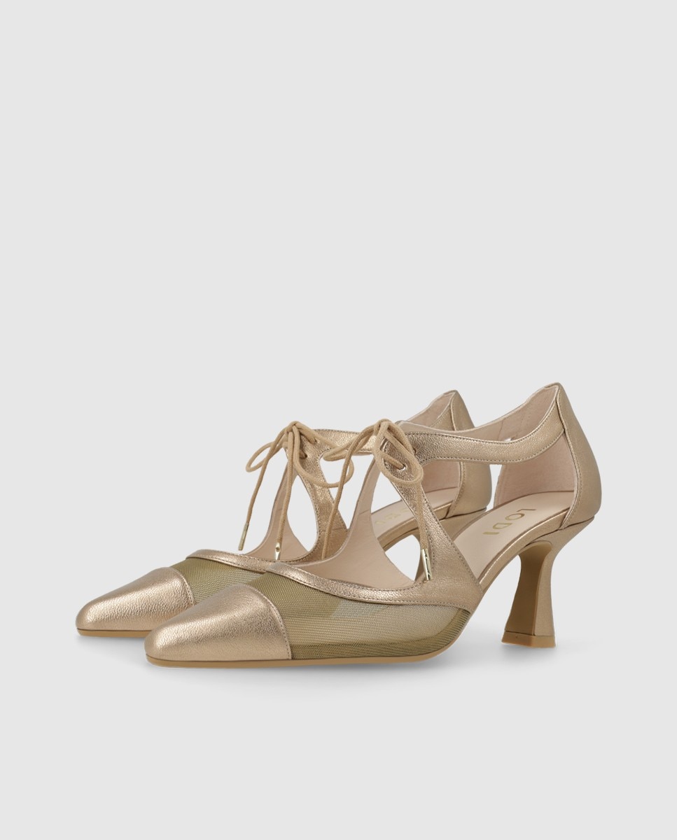 Zapatos de mujer en piel y rejilla - Lodi - Oro Oro-3