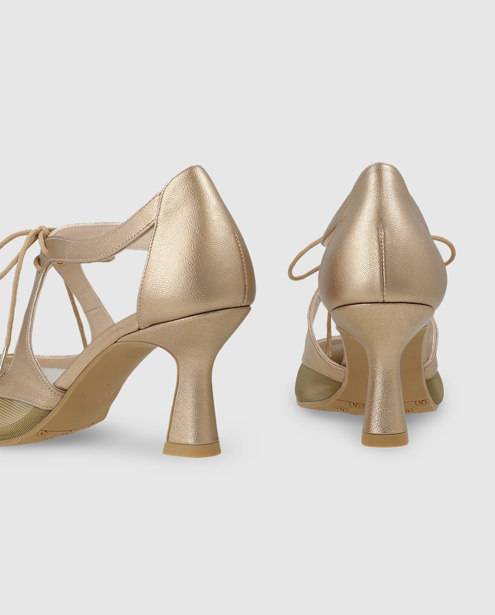 Zapatos de mujer en piel y rejilla - Lodi - Oro Oro-2