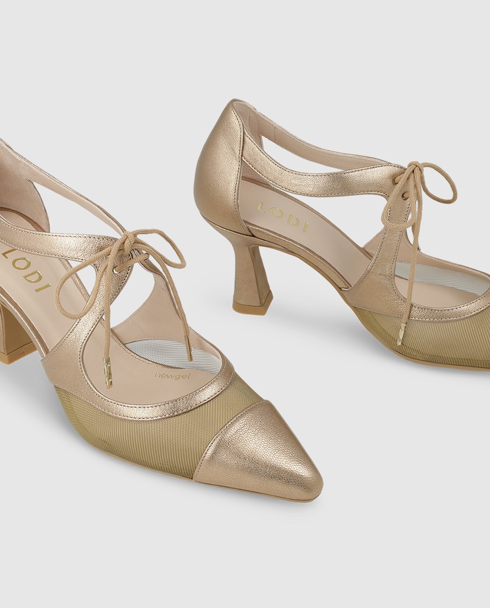 Zapatos de mujer en piel y rejilla - Lodi - Oro Oro-4