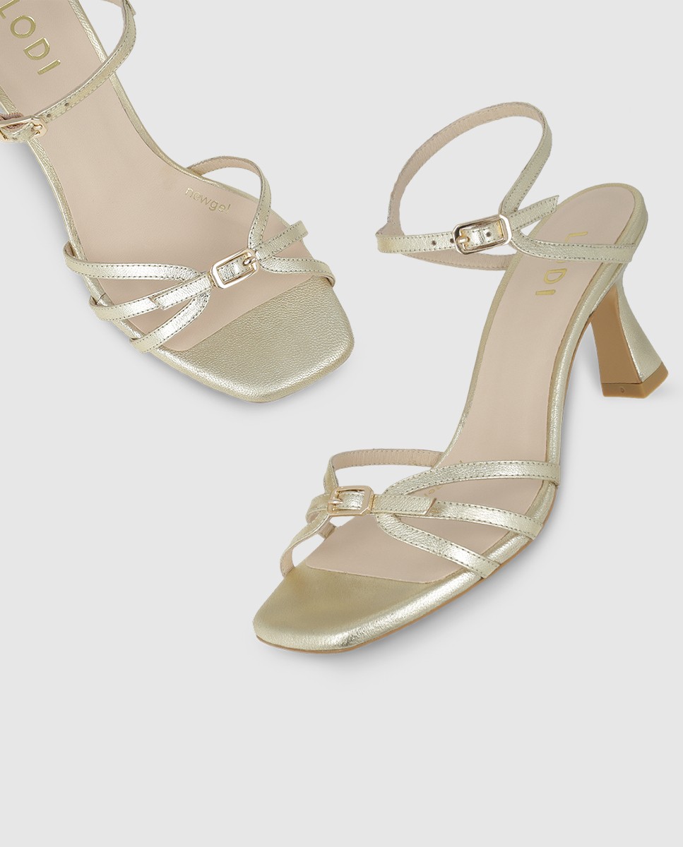 Sandalias de mujer en piel metalizada con tacón - Lodi - Oro Oro-4