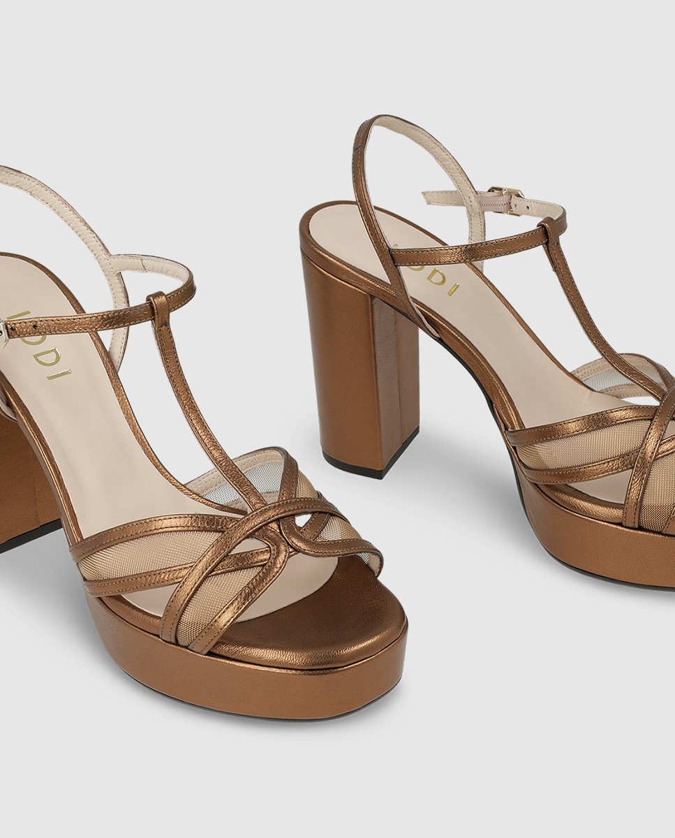 Sandalias de mujer con plataforma de piel metalizada - Lodi - Oro Oro-4
