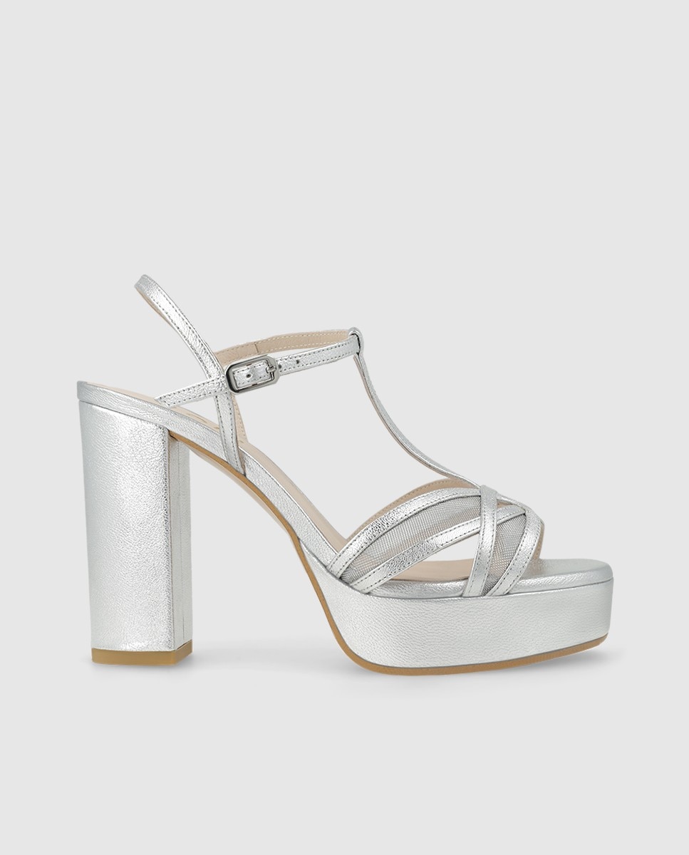 Sandalias de mujer con plataforma de piel metalizada - Lodi - Plata Plata-1