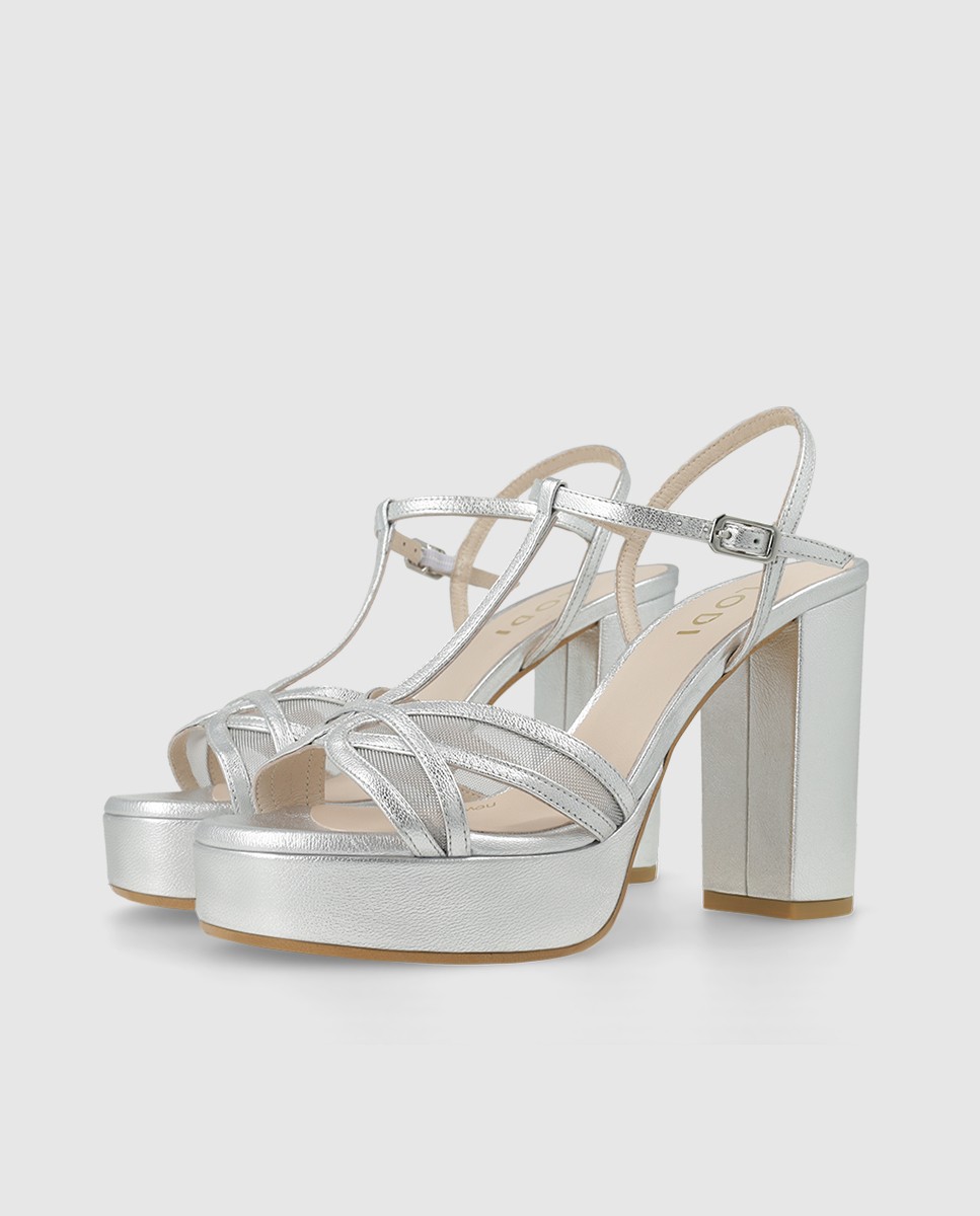 Sandalias de mujer con plataforma de piel metalizada - Lodi - Plata Plata-3