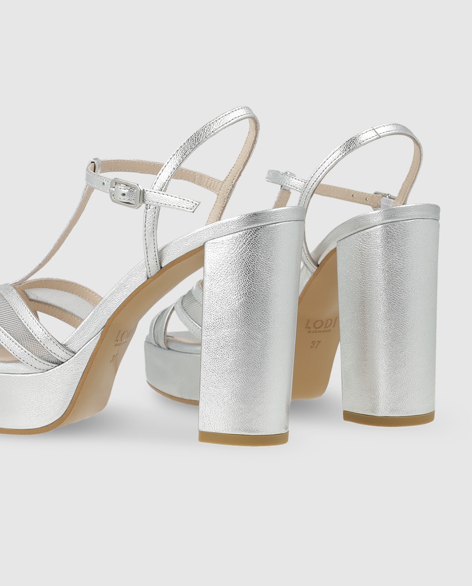 Sandalias de mujer con plataforma de piel metalizada - Lodi - Plata Plata-2