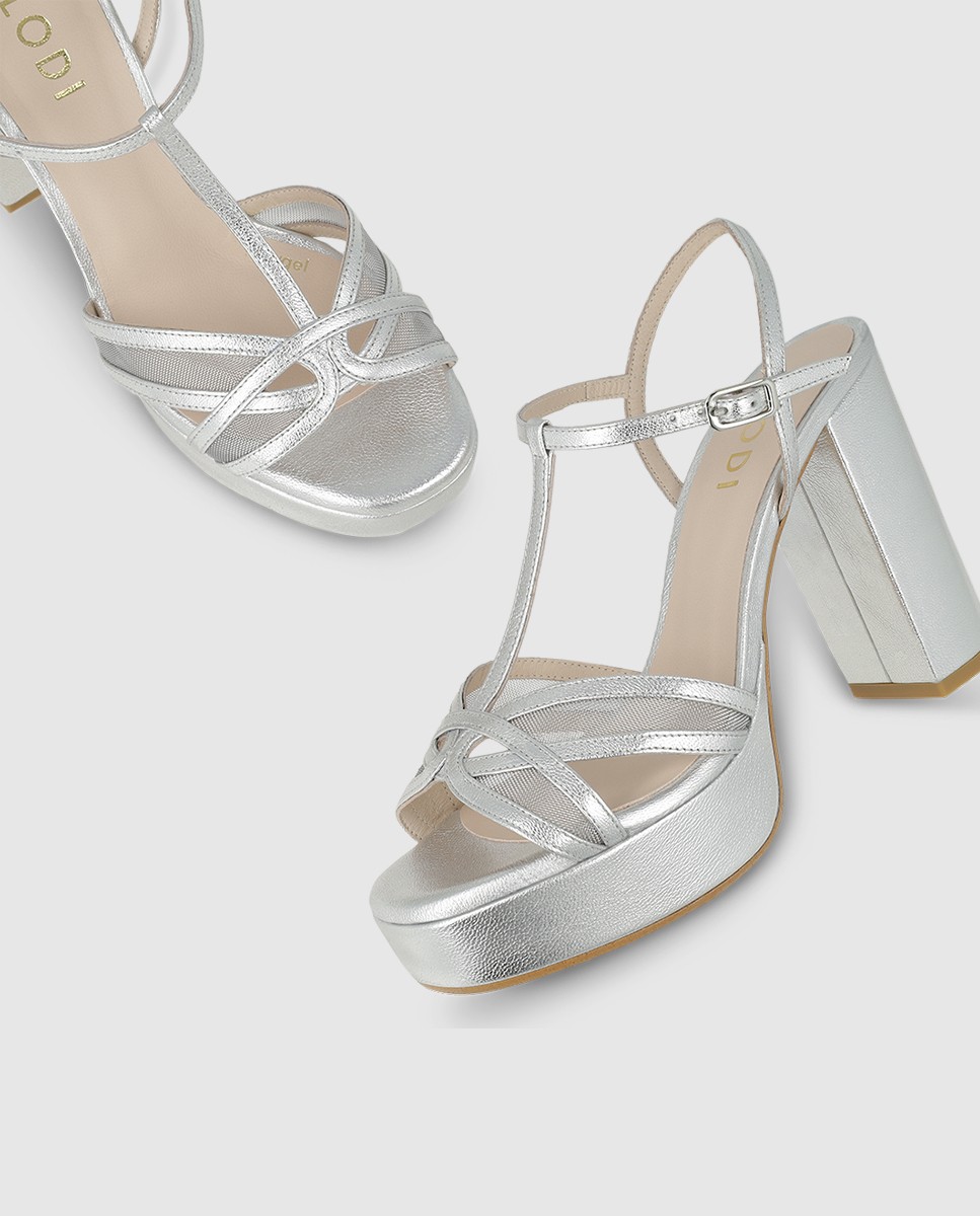 Sandalias de mujer con plataforma de piel metalizada - Lodi - Plata Plata-4