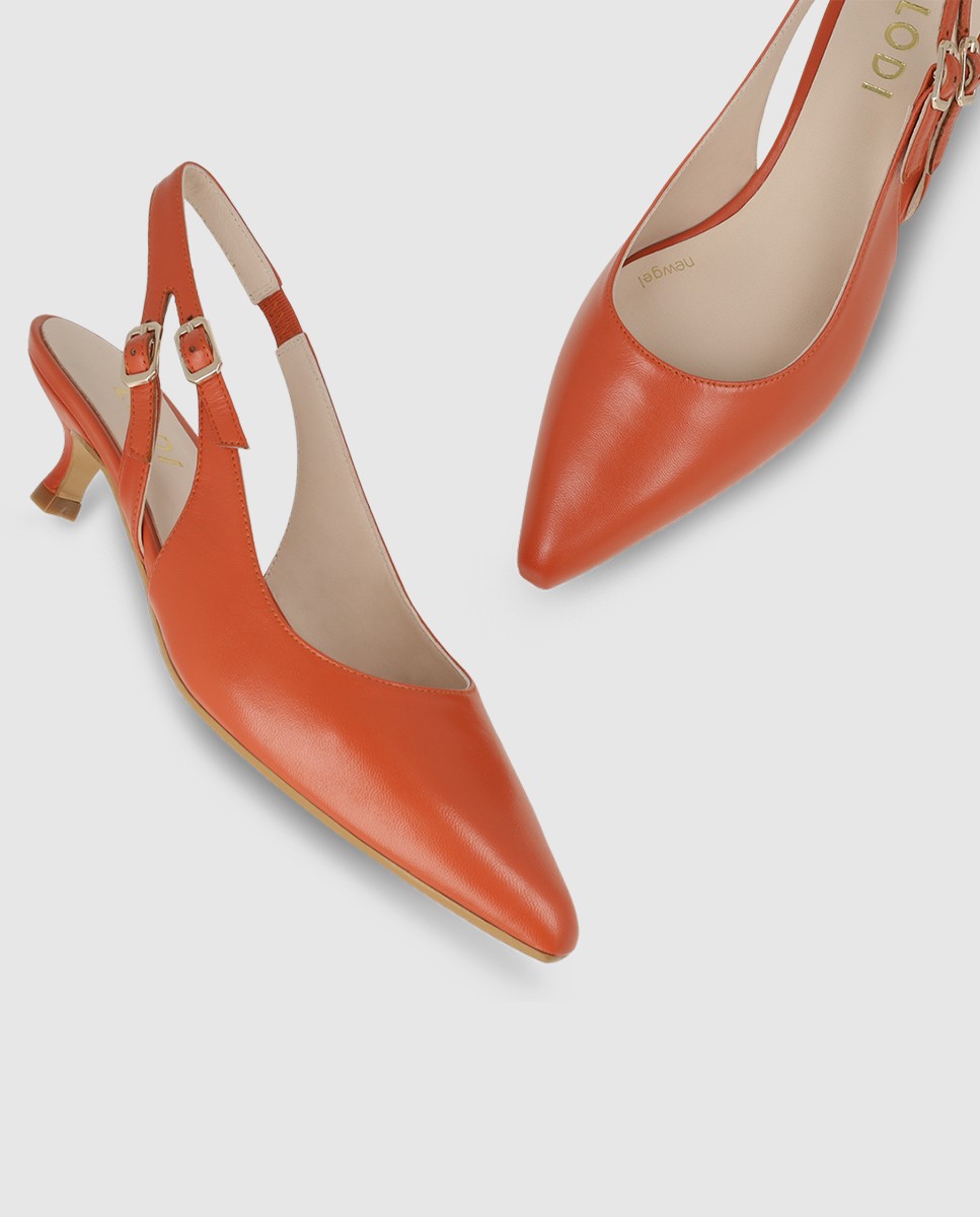 Zapatos de salón destalonados de mujer en piel - Lodi - Naranja Naranja-4