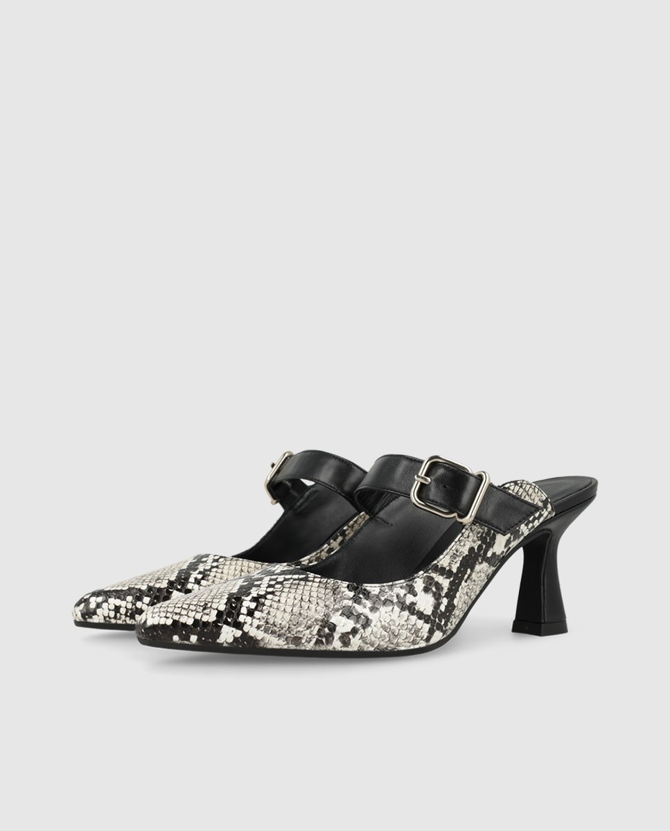 Imagen 3 de Mules de mujer con tacón en piel efecto animal print - Lodi - Gris Gris