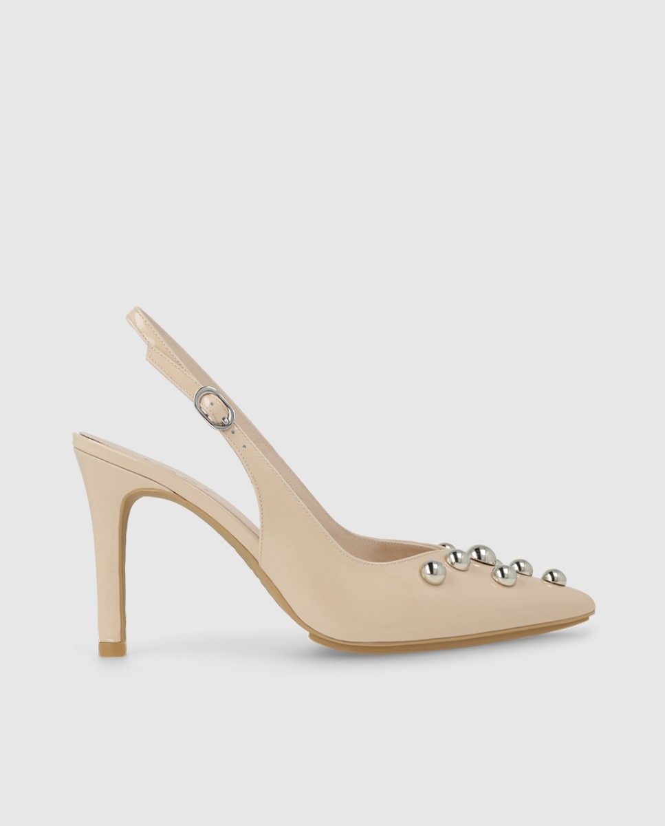 Lodi - Zapatos de salón destalonados de mujer en charol con tachas.