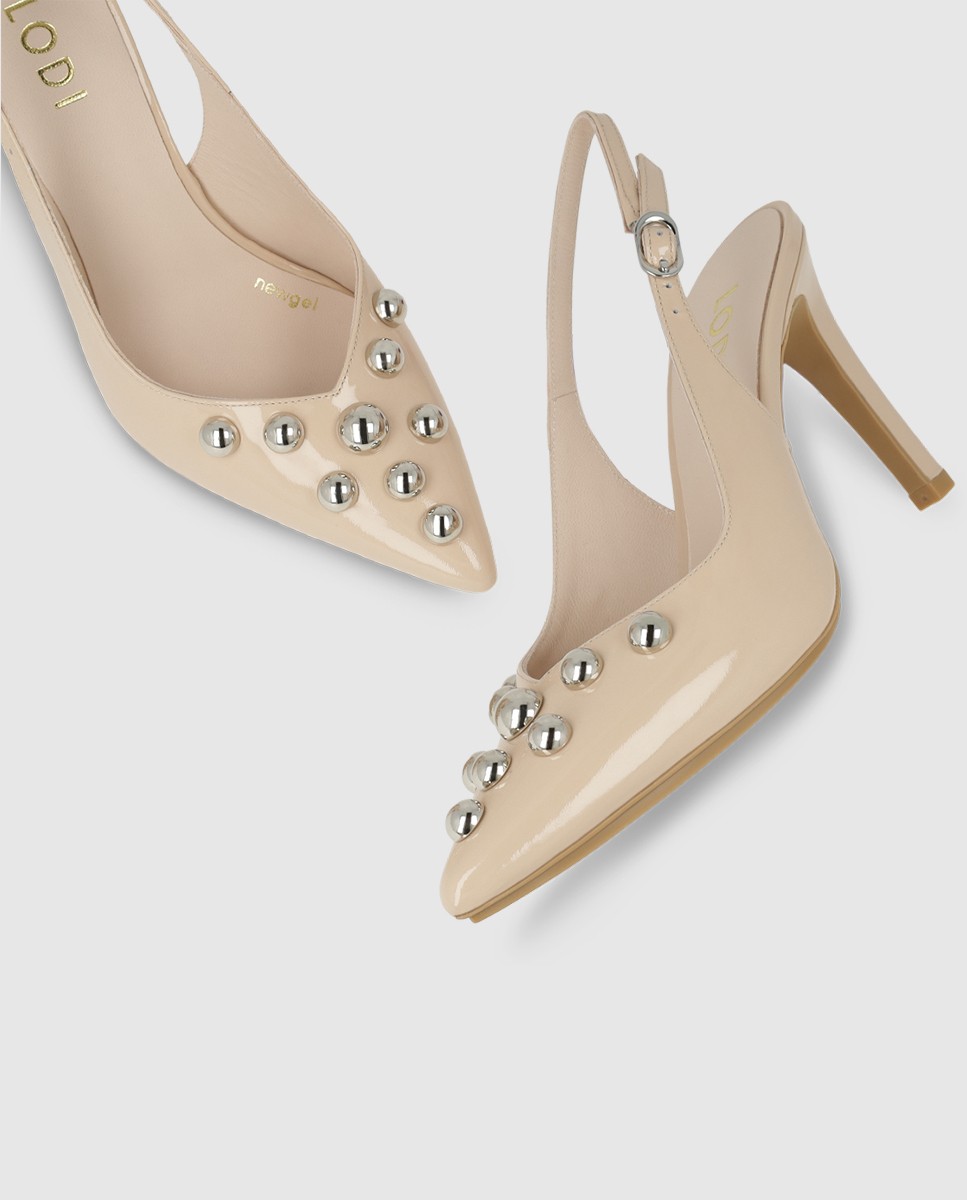 Zapatos de salón destalonados de mujer en charol con tachas - Lodi - Beige Beige-4