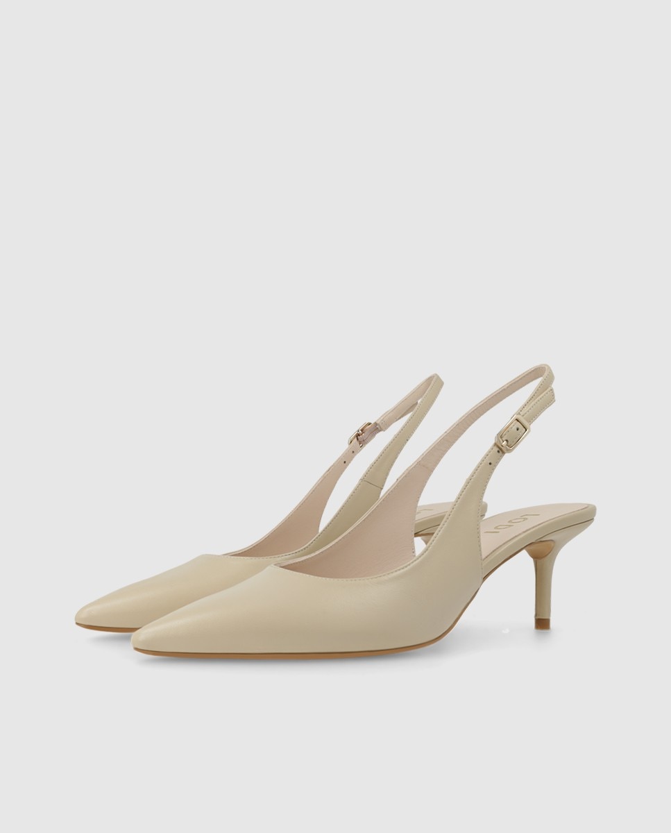 Zapatos de salón destalonados de mujer en piel con tacón - Lodi - Beige Beige-3