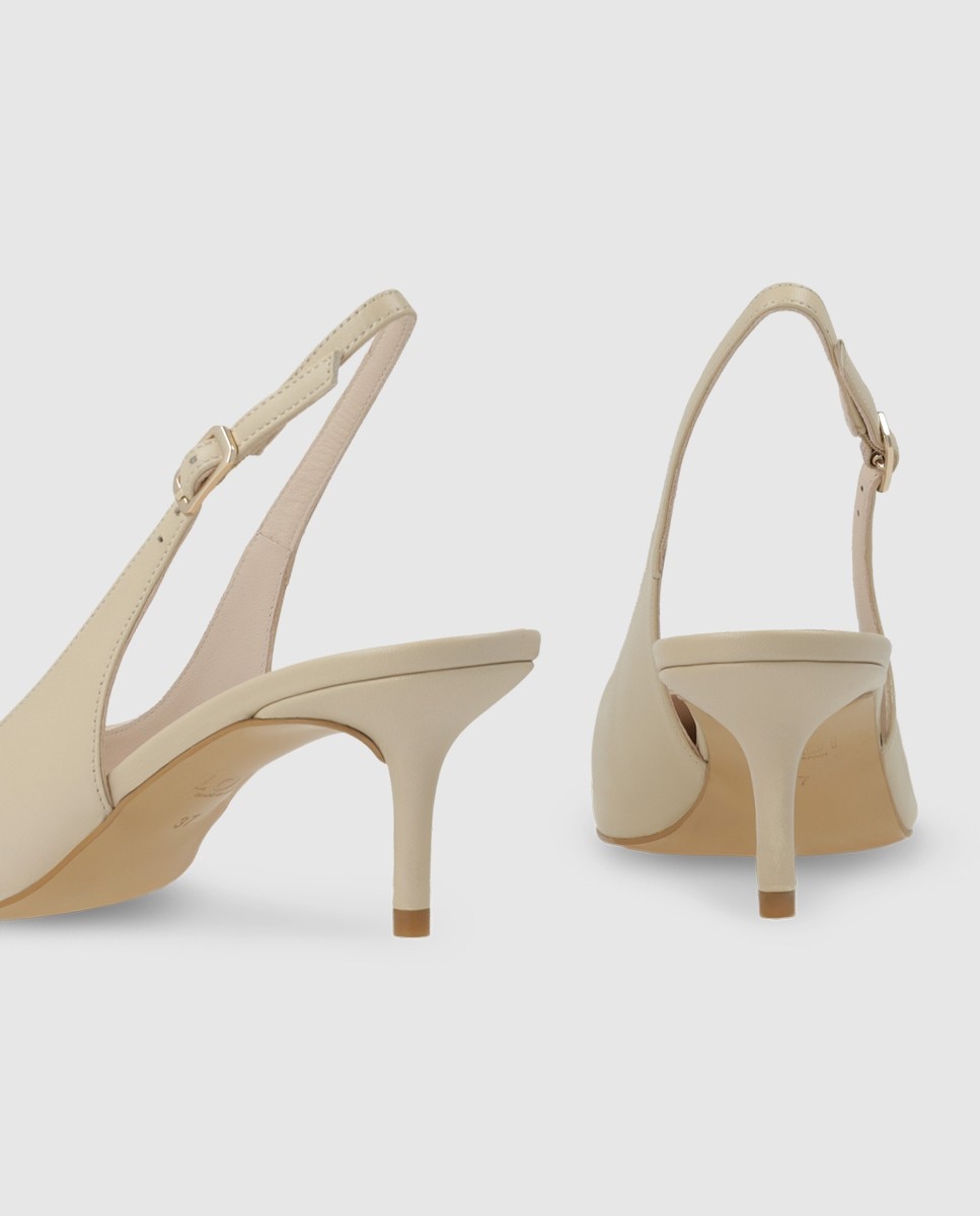 Zapatos de salón destalonados de mujer en piel con tacón - Lodi - Beige Beige-2