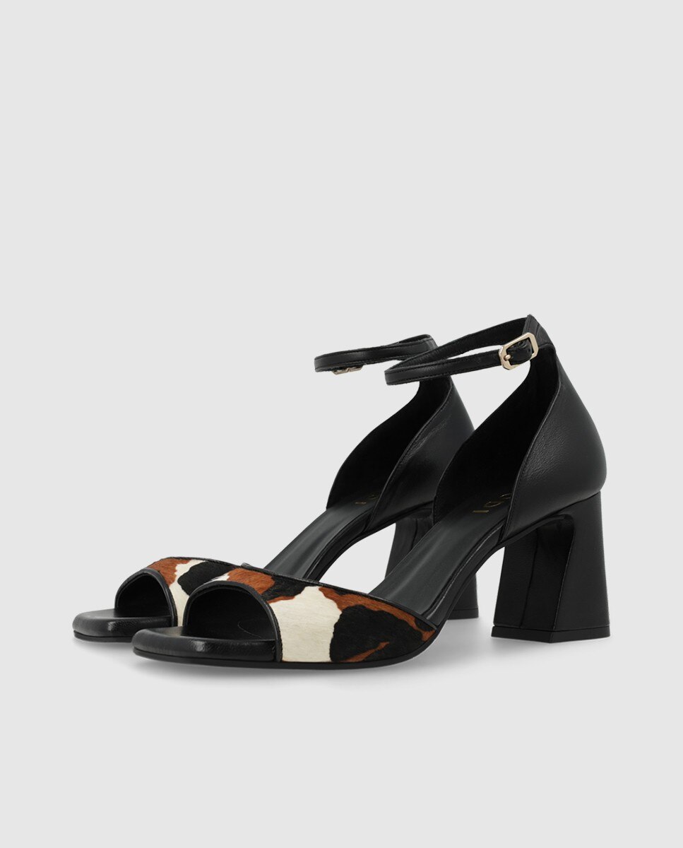Sandalias de mujer en piel y efecto animal print - Lodi - Negro Negro-3