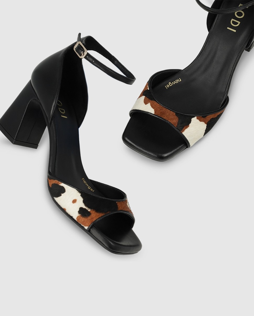 Sandalias de mujer en piel y efecto animal print - Lodi - Negro Negro-4