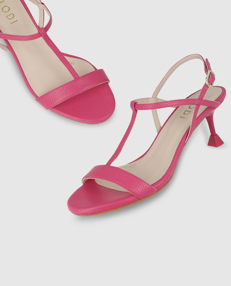 Sandalias de mujer con tacón en piel - Lodi - Rosa Rosa-4