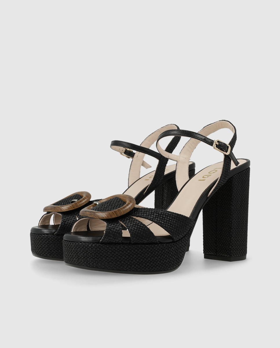 Sandalias de mujer con plataforma efecto rafia - Lodi - Negro Negro-3