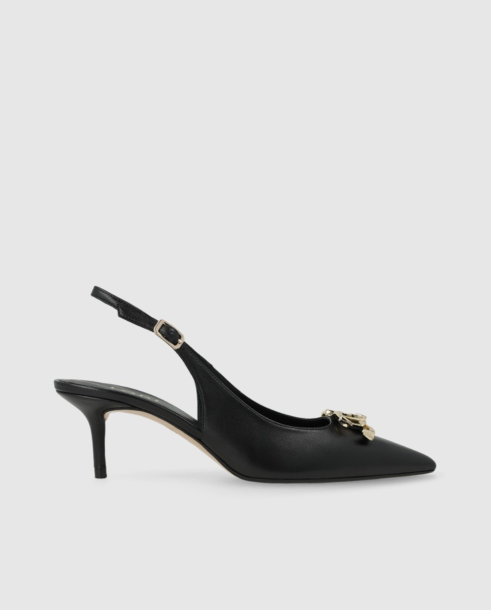 Lodi - Zapatos de salón destalonados de mujer en piel con tacón y adorno.