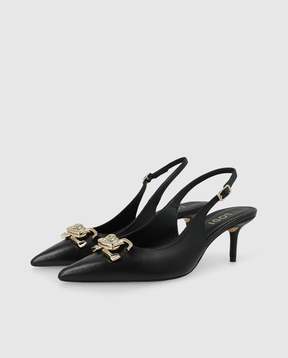 Zapatos de salón destalonados de mujer en piel con tacón y adorno - Lodi - Negro Negro-3