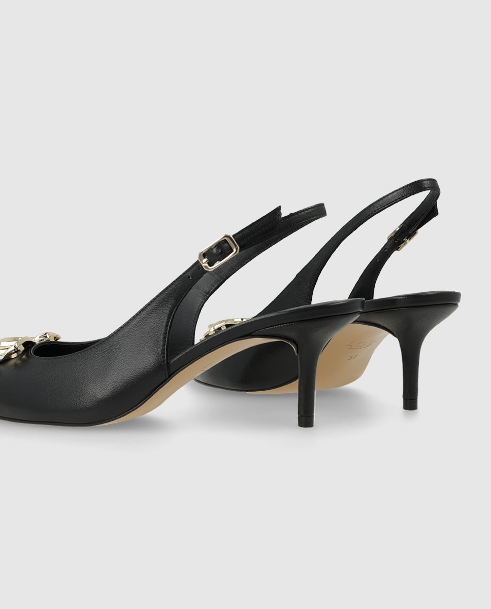Zapatos de salón destalonados de mujer en piel con tacón y adorno - Lodi - Negro Negro-2