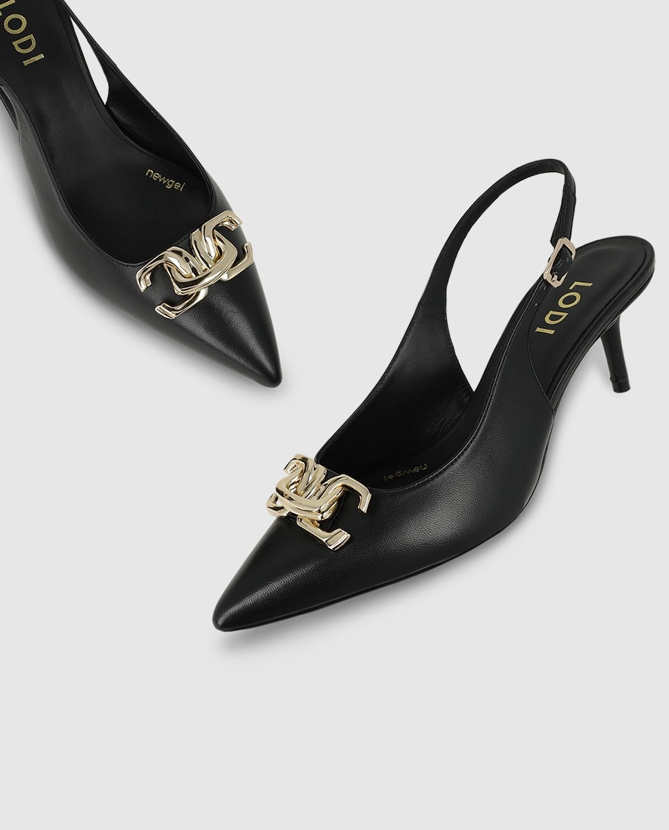 Zapatos de salón destalonados de mujer en piel con tacón y adorno - Lodi - Negro Negro-4