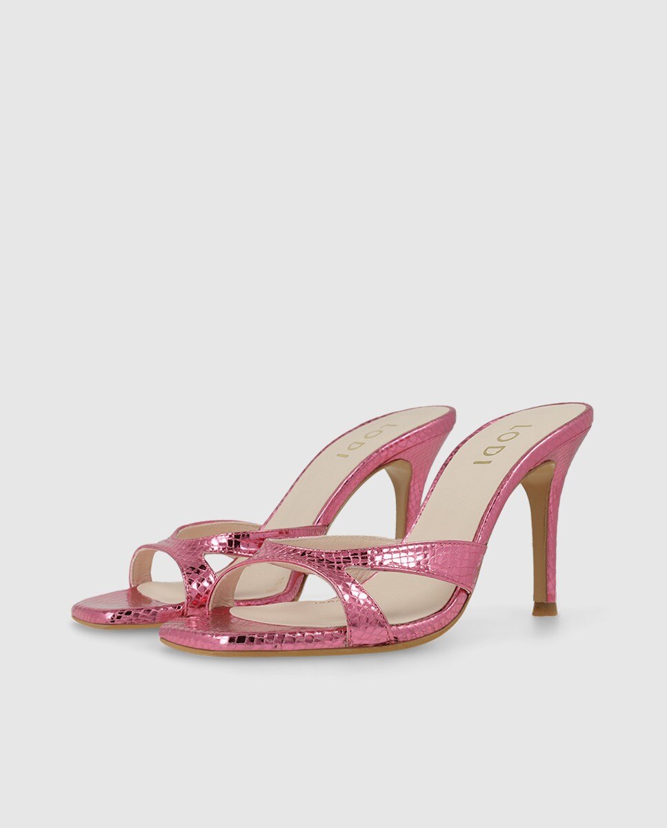 Sandalias de mujer tipo mule en piel metalizada - Lodi - Rosa Rosa-3