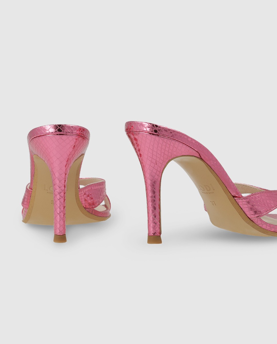 Sandalias de mujer tipo mule en piel metalizada - Lodi - Rosa Rosa-2