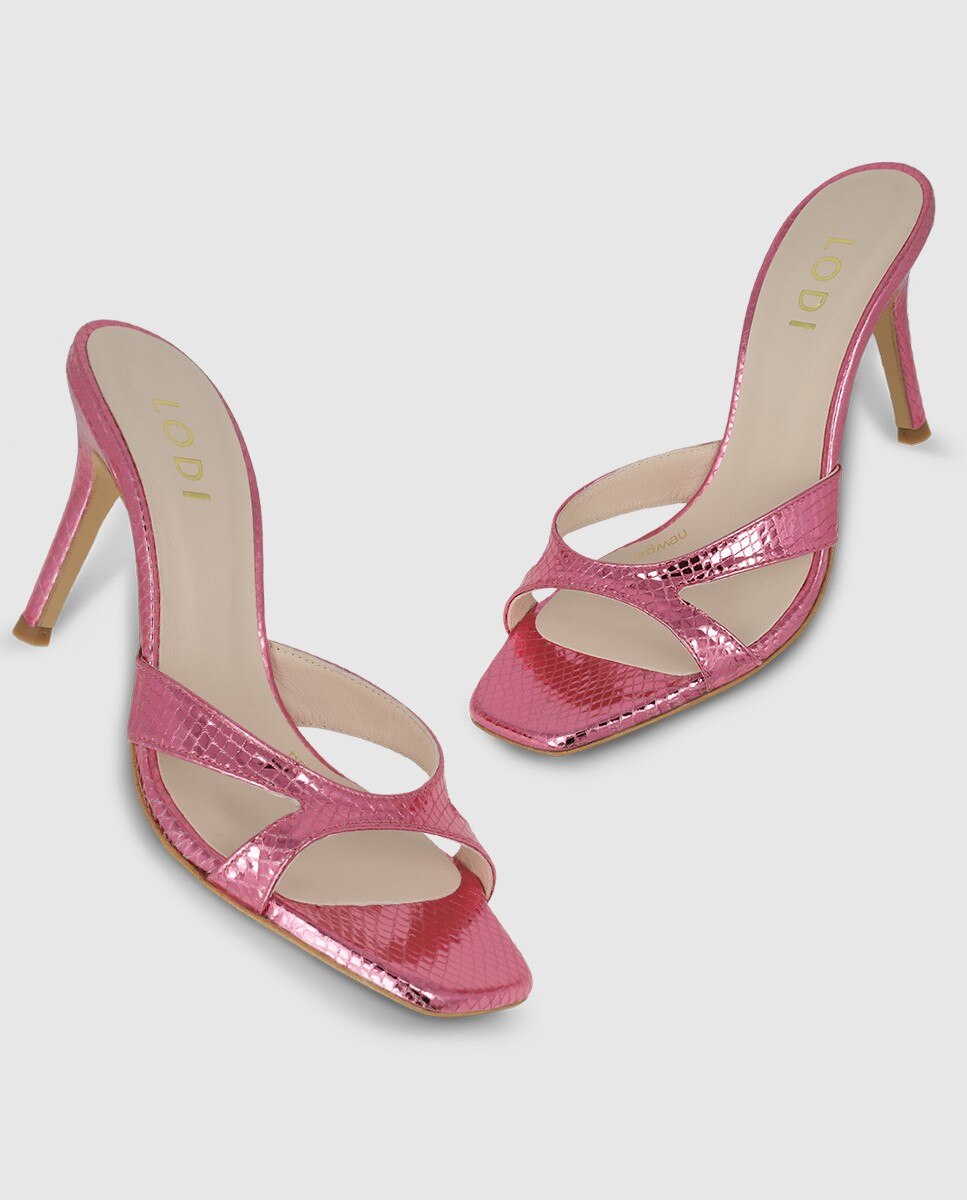 Sandalias de mujer tipo mule en piel metalizada - Lodi - Rosa Rosa-4