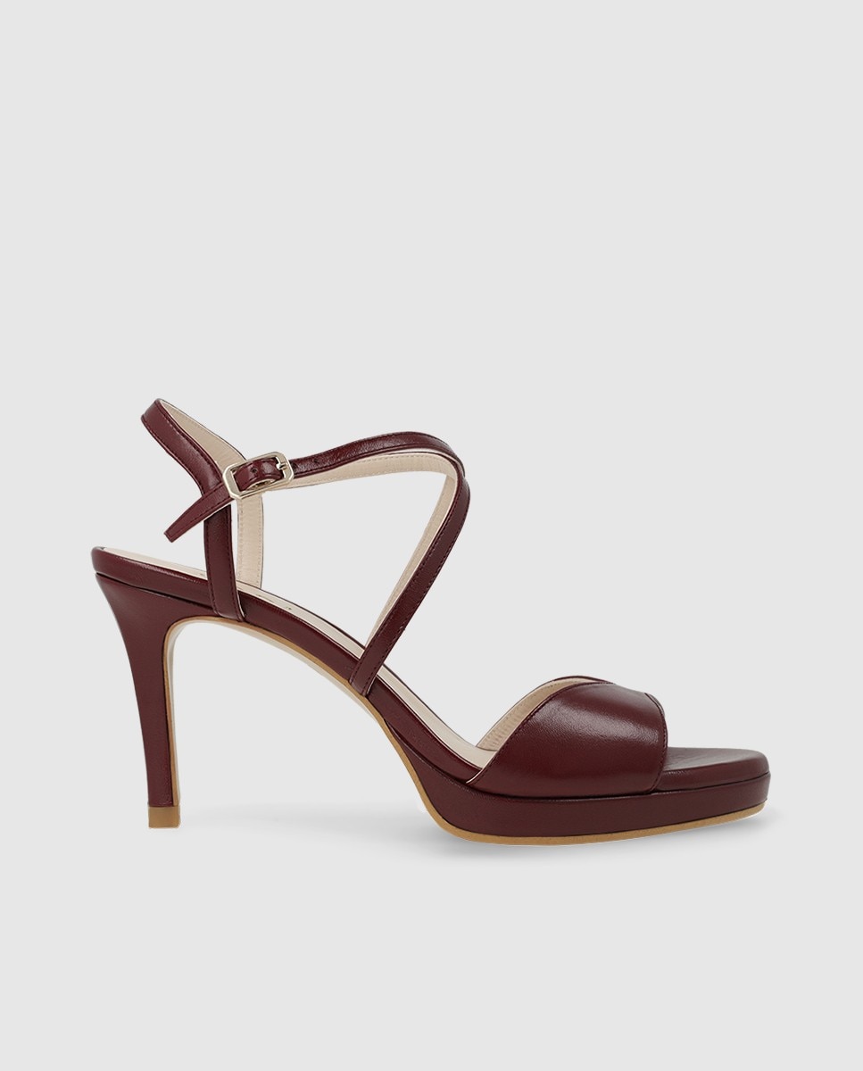 Sandalias de mujer en piel metalizada con tacón - Lodi - Burdeos Burdeos-1