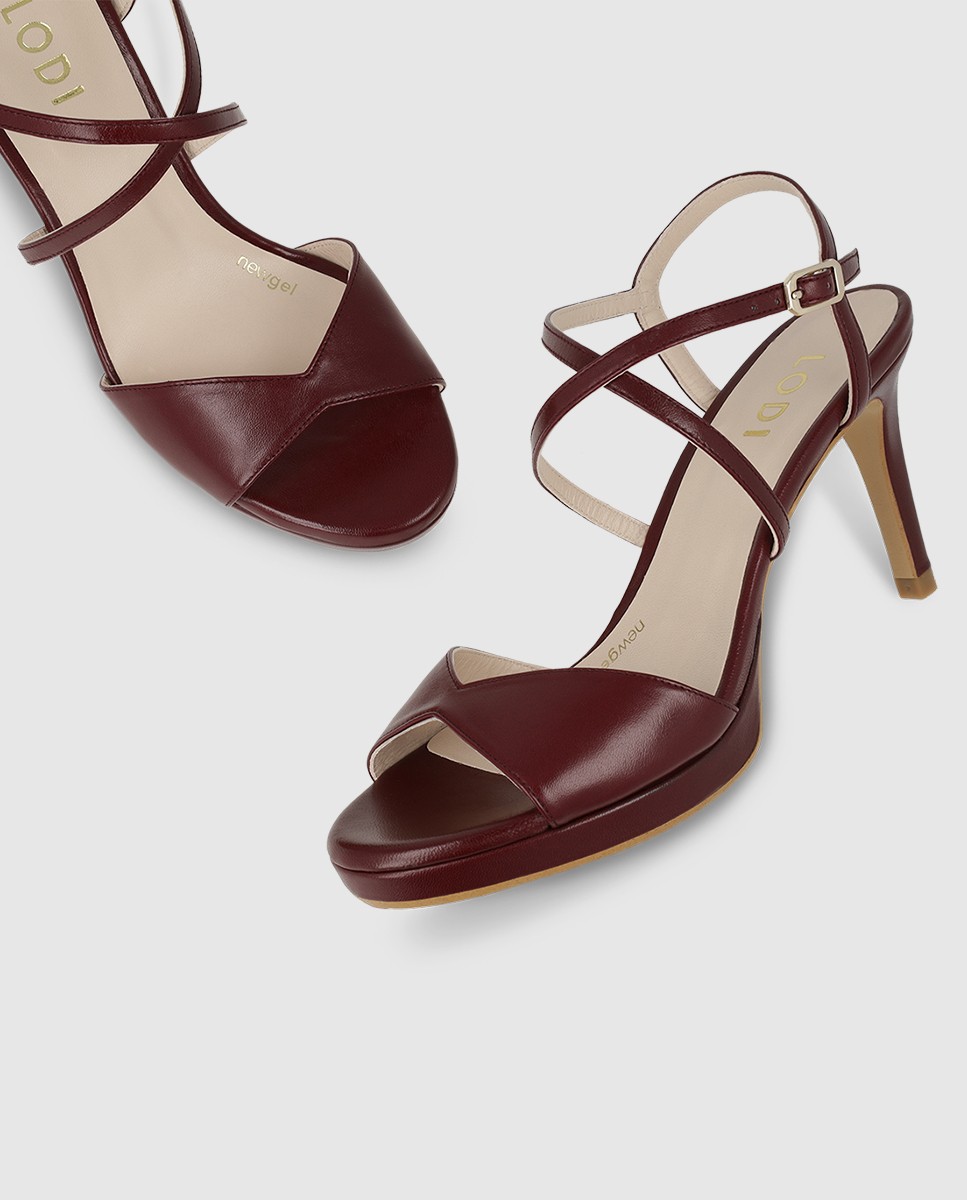 Sandalias de mujer en piel metalizada con tacón - Lodi - Burdeos Burdeos-4