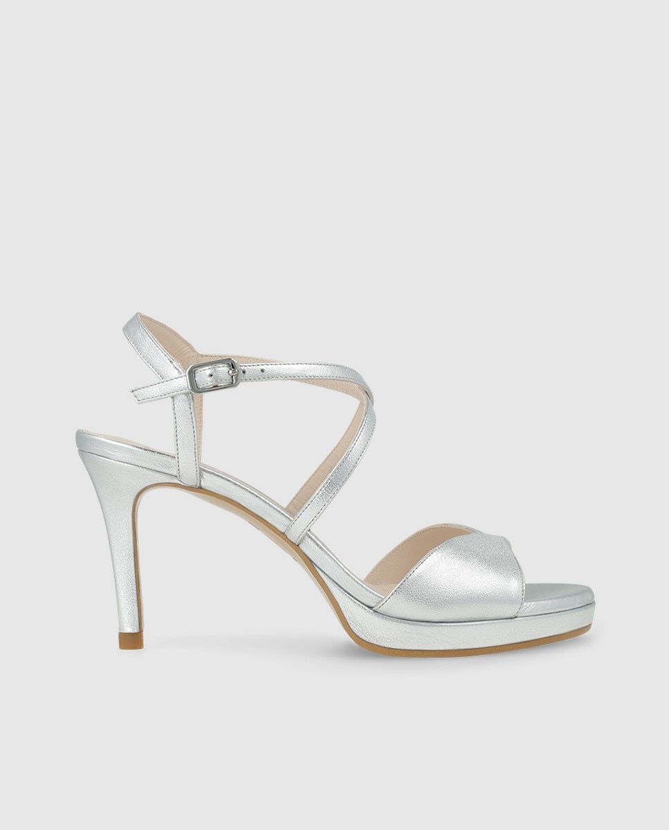 Sandalias de mujer en piel metalizada con tacón - Lodi - Plata Plata-1