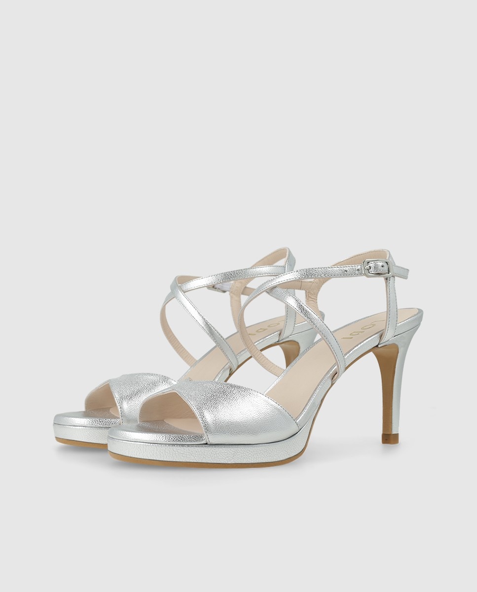 Sandalias de mujer en piel metalizada con tacón - Lodi - Plata Plata-3