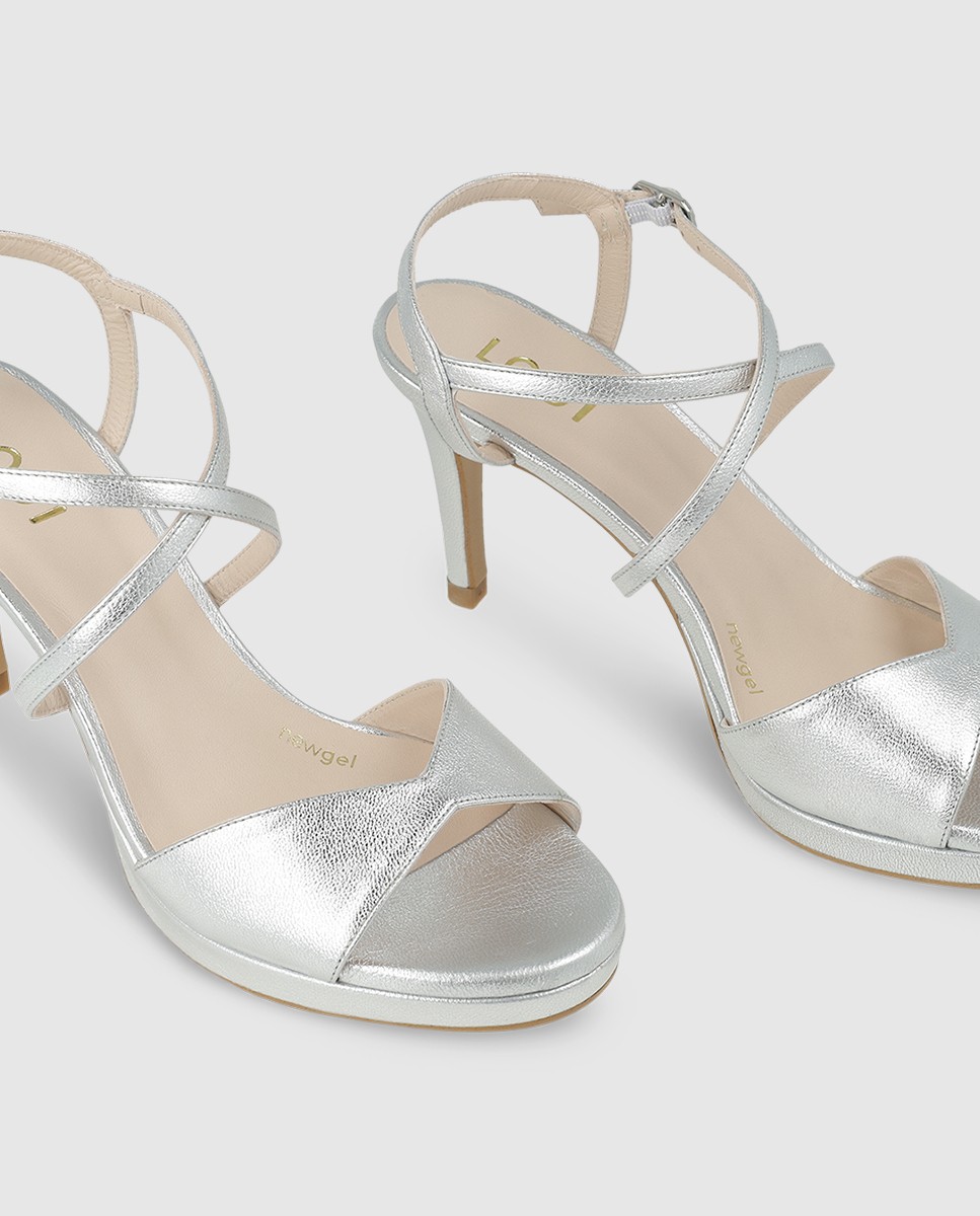 Sandalias de mujer en piel metalizada con tacón - Lodi - Plata Plata-4