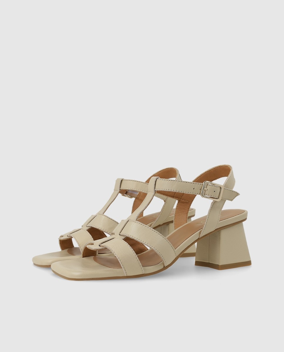 Sandalias de mujer en piel con tacón - Lodi - Beige Beige-3